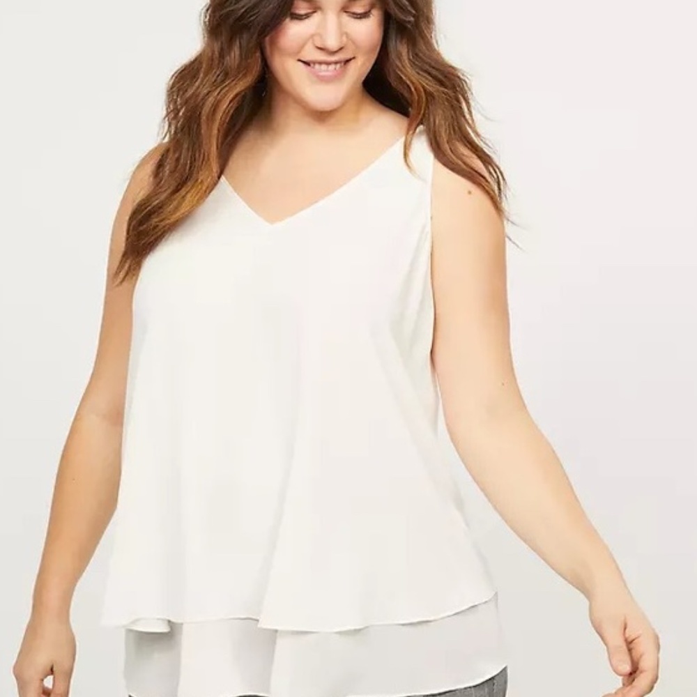 Lane Bryant Ivory V-Neck Layered Sleeveless Blouse